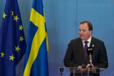 Swedish prime minister Stefan Löfven at a podium (image)